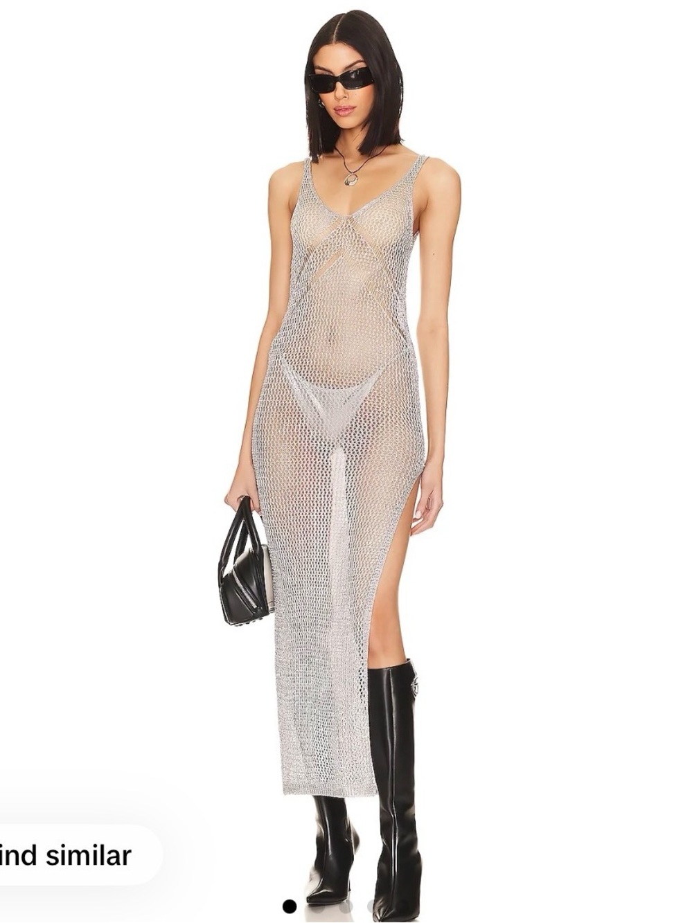 superdown Silver Metallic Mesh Maxi Dress